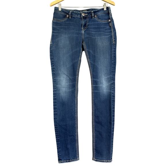 Silver Jeans Women's 29/31 Suki High Super Skinny Dark Wash Distressed Hems - Picture 1 of 14